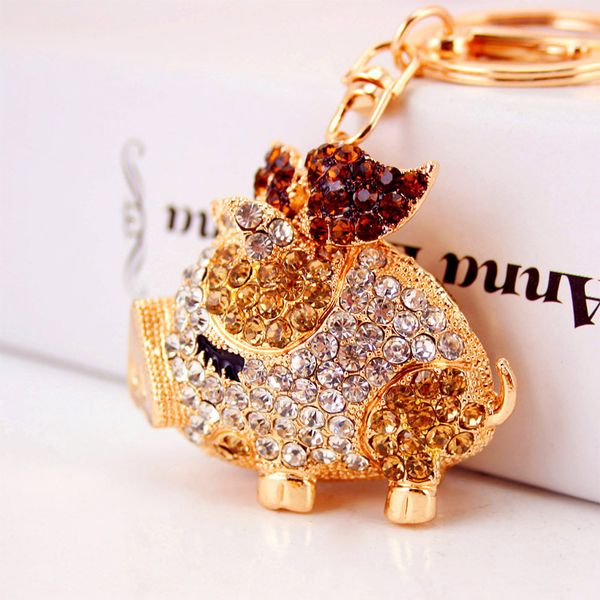 Anelli chiave Nuovo marca Cute Chic Pig Wings Crystal Rhinestone Keyrings Catene Chiave Holder Women Bag Borse Ciondolo per portachiavi per auto K250