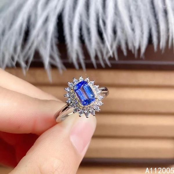 Anelli a grappolo KJJEAXCMY Gioielleria raffinata Argento sterling 925 Intarsiato Gemma naturale Tanzanite Studentessa Donna Anello femminile Supporto Rilevazione