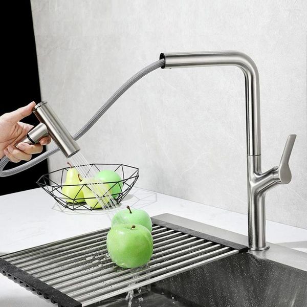 Küchenarmaturen Waschtischmischer Wasserhahn Wasserhähne Körper 304 Edelstahl 360 Rotation Stream Spray Out Modell Schläuche ziehen