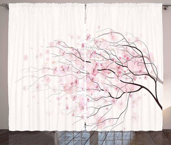 Vorhang Blassrosa Vorhänge für Wohnzimmer, Sakura-Zweig mit Kirschblüten, zarter japanischer Frühling, Fenstervorhänge für Kinder