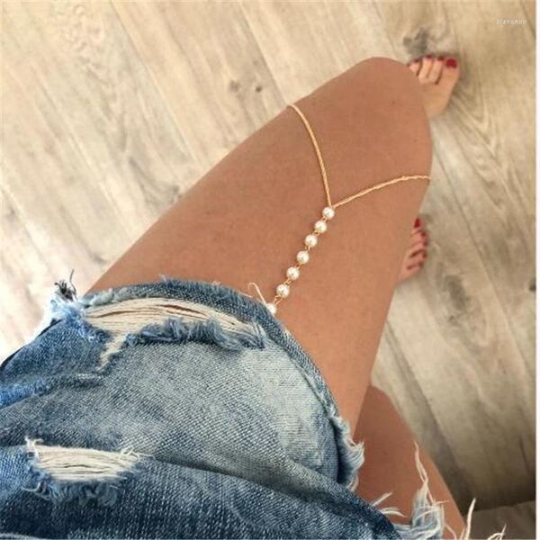 Cavigliere Punk Leg Chain Giarrettiera Ciondola Doppio Strato Nappa Coscia Elastico Sexy Body Jewelry Nightclub Party Per Le Donne Dropship