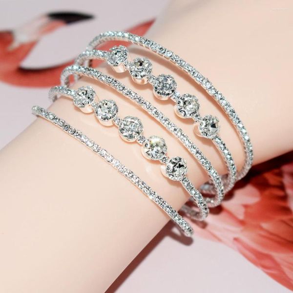 Bangle Treacy Luxury Multicolor Crystal Rhinestone Open Cuff Bracelets for Women Multi-camada de camada