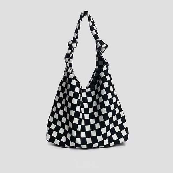 Umhängetaschen Große Leinwand Vintage 2023 Mode Plaid Print Bolso Mujer Casual Alle Spiel Korea Schachbrett Große Einkaufstasche 230309