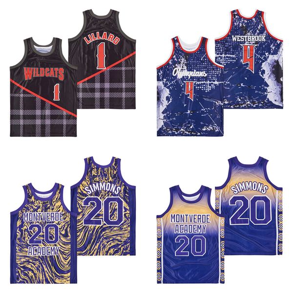 Film 1 Damian Lillard High School Basketball-Trikots 4 Russell Westbrook Navy Alternate 20 Ben Simmons Marble Jersey