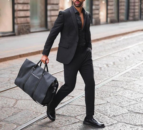 Abiti da uomo Nero Scialle Risvolto Formale Per Abiti da festa di nozze Smoking da uomo Su misura 2023 Arrivo Cappotto 2 pezzi Giacca Pantaloni Costume