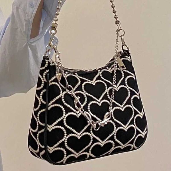 Bolsas de ombro bolsas de moda 2023 forma de coração bordado menina outono de inverno mulher lolita gótica de sacola 230309