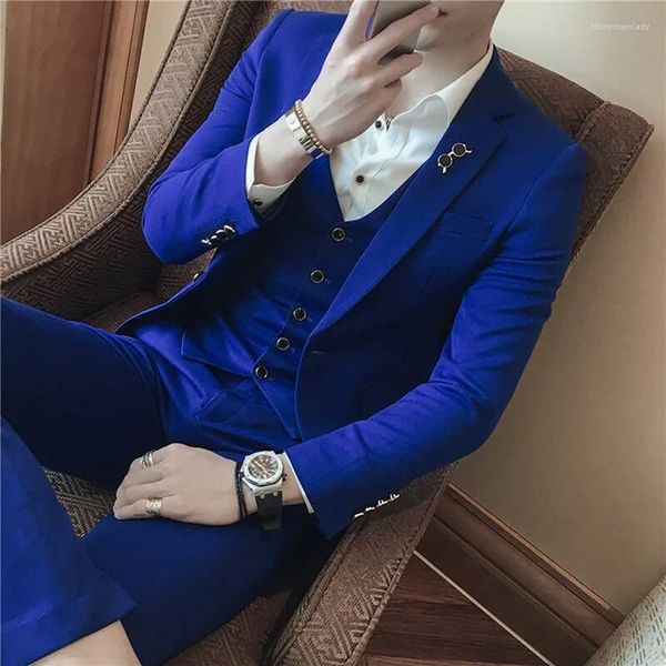 Abiti da uomo Moda Smoking da sposo Royal Blue Uomo Per matrimonio Blazer da uomo 3 pezzi Ultimi disegni di pantaloni cappotto Terno Masculino