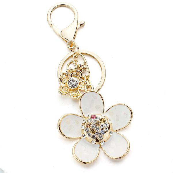 Anéis -chave bonitos Pétalas de concha de shell Daisy Double Flower Floral Crystal Rhinestone Keyrings Key Chain Holder Women Keychains K245