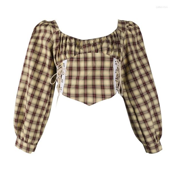 Bloups feminino estilo prateleira de cordão de amarração seção curta de seção curta de uma camisa de manga longa com mangas compridas mulheres