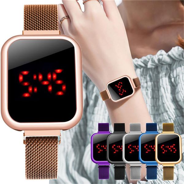 Relógios de pulso Moda feminina Magnet Watch Bandwatch Touch Screen LED Sports Digital Sports Watch Watches Electronic