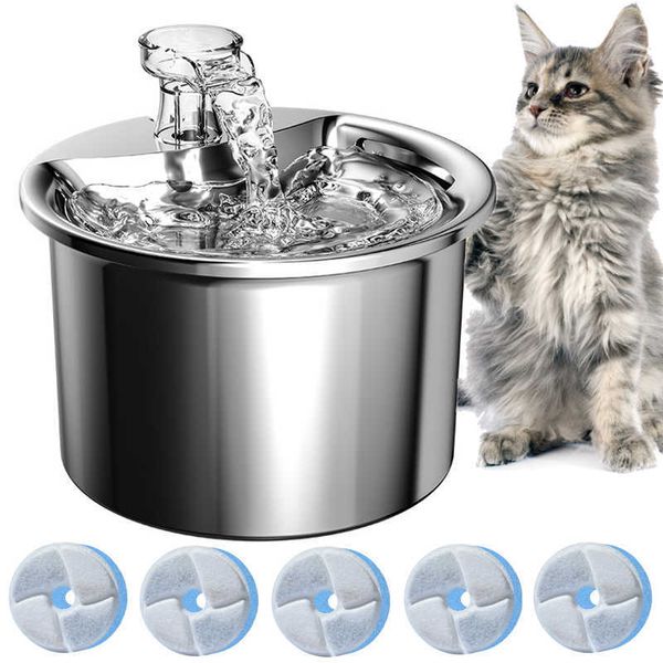 Cuencos para perros Alimentadores Fuente de agua automática para gatos Mascotas Tazón para beber con filtro Dispensador de sensor de movimiento por infrarrojos Gatos de acero inoxidable Y2303