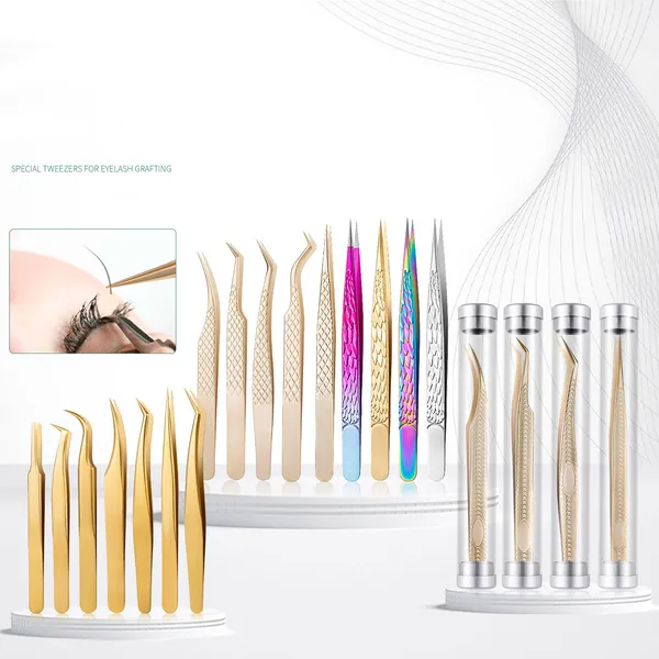 Toptan sahte kirpik kıvırıcı 5pcs kit kirpikler cımbız göz kirpik uzantı miper makyaj araçları seti