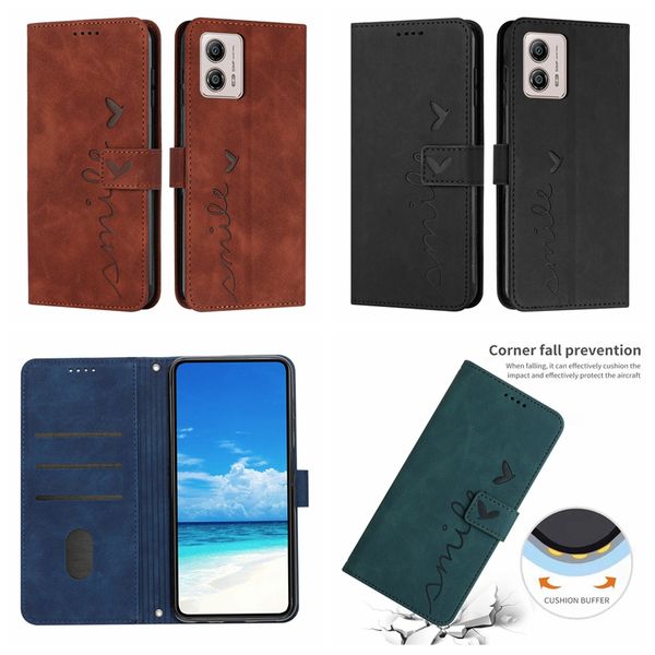 Custodie in pelle a portafoglio Heart Love Smile per Motorola G Stylus 5G 2023 Moto G53 G 5G E13 E73 X40 Pro Edge 2023 G72 E22 Fashion Cash ID Porta carte di credito Flip Cover Pouch Strap