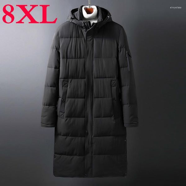Piumino da uomo 6XL 8XL Plus 5X 10XL Solid Winter Men Parka Casual X-Long Jacket Addensare Warm Hooded Outwear Coat Antivento Nero Grigio