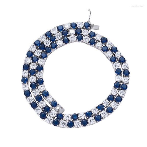 Correntes Hip Hop Bling Iced On Tennis Chain Colar 1 Linha Azul Branco Cz de Pedra Link Cara de Cara de Jóias para homens Jóias de rapper