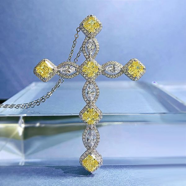 Ciondolo croce di diamanti topazio fatto a mano Collana con pendenti da sposa in argento sterling 925 reale al 100% per gioielli da fidanzamento da donna