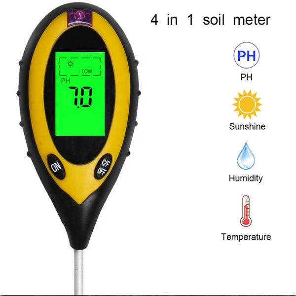 Tester del suolo 4 in 1 di alta qualità Forniture da giardino Umidità Temperatura Luce e PH per giardino domestico Prato Uso agricolo Promuove la crescita sana delle piante Articoli per la casa