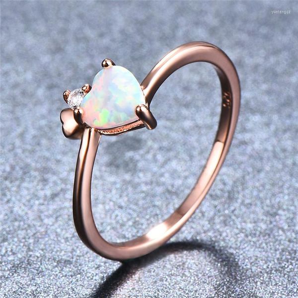 Eheringe Einfache Mode Liebe Herz Ring Weiß Blau Lila Opal Stein Antike Rose Gold Farbe Für Frauen Versprechen Schmuck