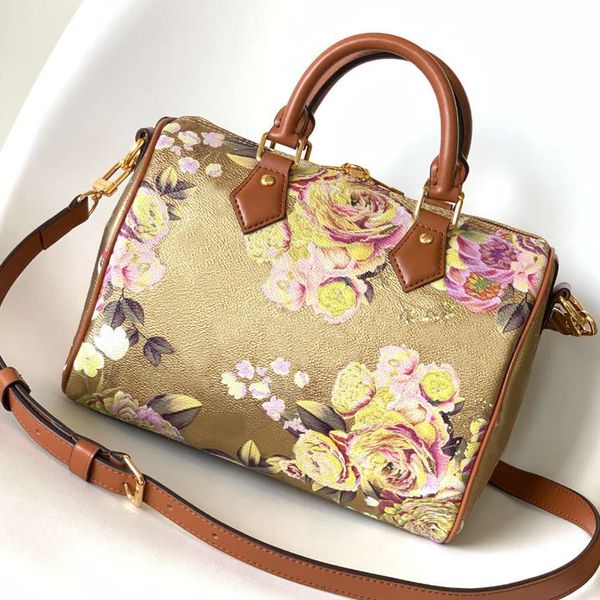 7a Qualità Cuscino Borsa Donna Crossbody Borse a tracolla Borse Borsa Pelle di vacchetta Stampa floreale Cinturino lungo rimovibile Chiusura con cerniera 25 cm