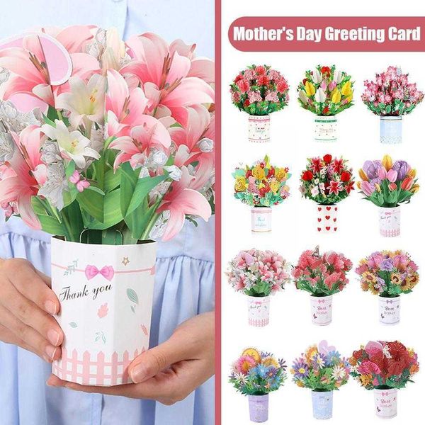 Carte regalo 3d Up Biglietti d'auguri floreali Festa della mamma Biglietto d'auguri 3d Bouquet di fiori Biglietto d'auguri per madre Moglie Insegnante Miglior regalo M0y5 Z0310