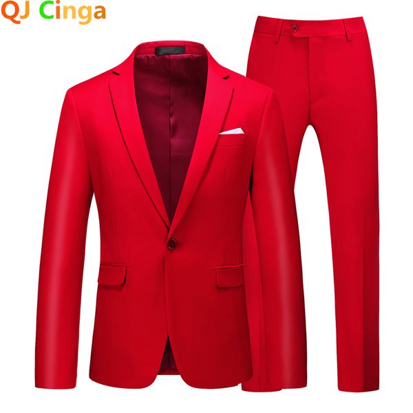 Мужские костюмы Blazers Красный формальный костюм 2 набора для мужчин свадебное платье и брюки Большого размера маскалино черно -белый синий костюм Homme 230310