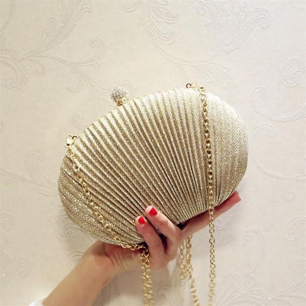 Lady Diamond Shell Evening Clutch Bag Frauen Hochzeitsfeier glänzende Handtaschen Braut Falten Geldbeutel Kettenumziehungsbeutel2584