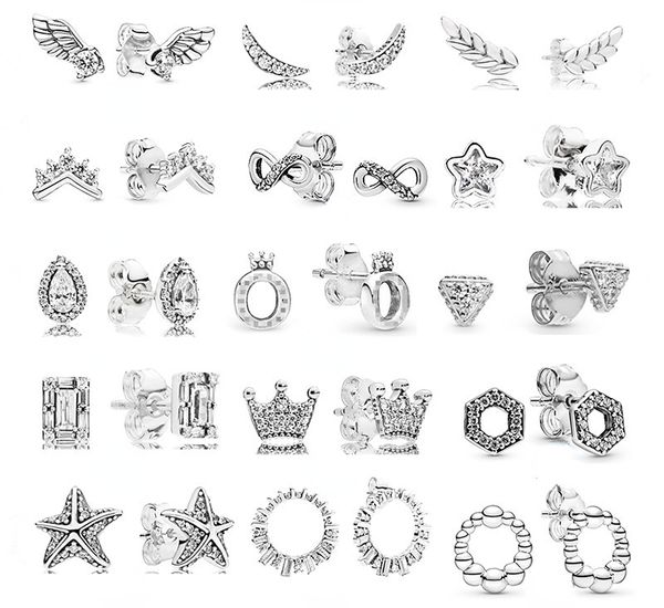 925 libras Silver New Fashion Charm para Pandora 2023 Bright Angel Wings Beachurings Drops Crown Fashion Brincos