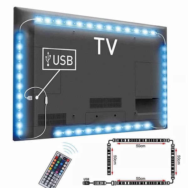 Strisce LED DC5V Cavo USB Lampada a striscia LED SMD 5050 Kit di illuminazione di sfondo TV Lampada di sfondo desktop per TV Schermo di visualizzazione del computer J230308