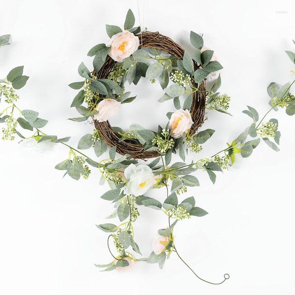 Fiori decorativi 2 m Artificiale Rose Vine Wedding Home Room Decorazione Ghirlanda Plastica Seta Falso Pianta verde Fiore Fai da te Giardino Edera Decor