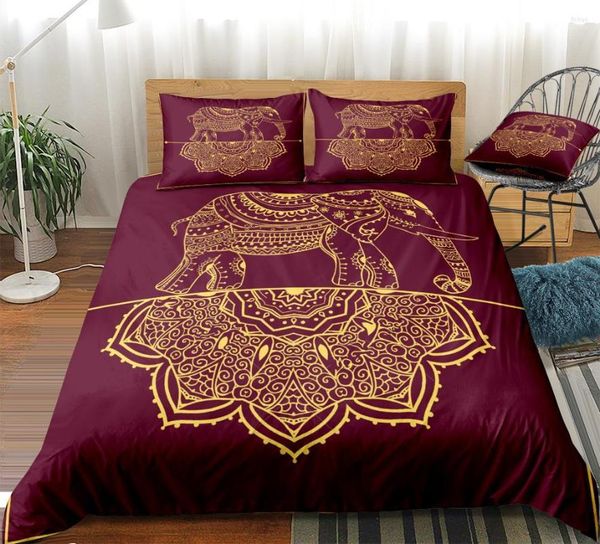 Set biancheria da letto Set mandala Biancheria da letto elefante Copripiumino bohémien Oro rosso Ragazzi Ragazze Tessili per la casa Microfibra