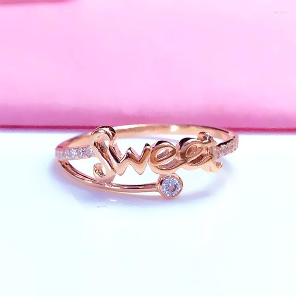 Cluster Ringe 585 Lila Gold 14K Rose Kristall Buchstabe Für Frauen Japanischer und Koreanischer Stil Charme Luxus Schmuck Party Geschenk