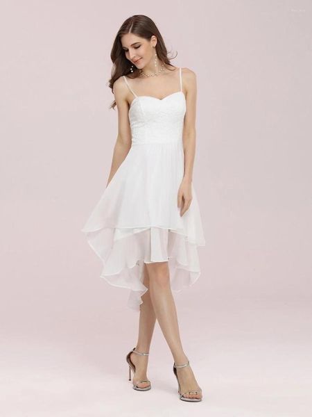 Abito da sposa Abiti da sposa timidi ed eleganti Casual senza schienale in chiffon all'ingrosso con spalline per spaghetti Damigella d'onore Vestido De Novia