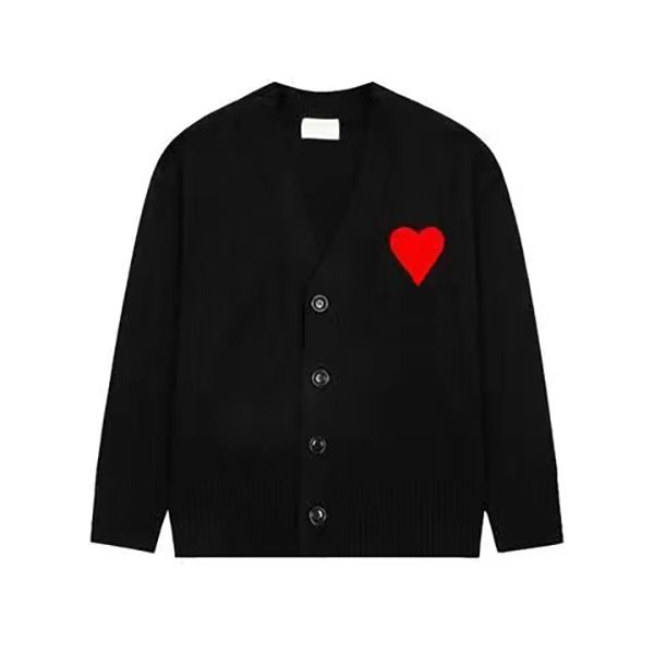 Женские свитера Парижская мода Женские трикотажные футболки Дизайнерский вязаный свитер с вышивкой Красное сердце Сплошной цвет Большая любовь с v-образным вырезом Пальто большего размера xl 7O5J