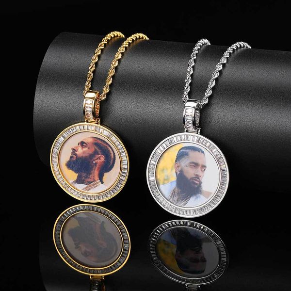 Benutzerdefinierte Foto Anhänger Halsketten Bling Quadrat Zirkon Memorial Rahmen Medaille Anhänger Männer Schmuck