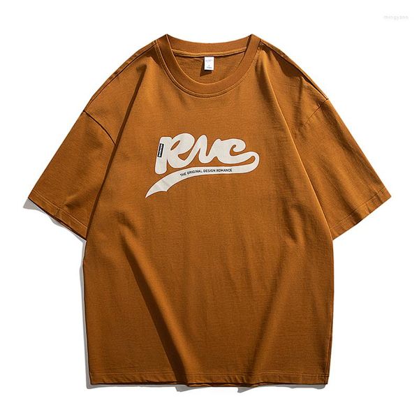 Camisetas masculinas camisetas vintage de verão letra de letra de algodão impressão de algodão moda moda de rua coreana tendência de mangas curtas Tops roupas masculino plus