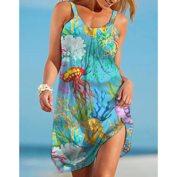 Повседневные платья морские осьминоги для пляжного платье Midi Fashion Sexy Bohemian Brap Sleeveles Party Hem Sundresscasual