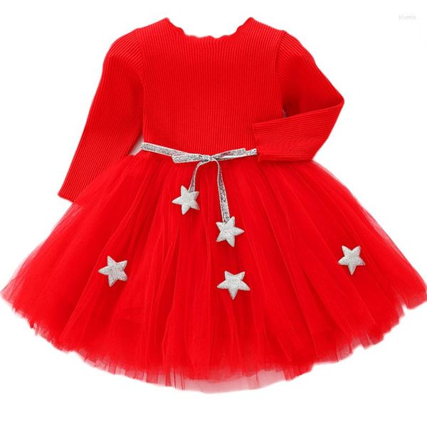 Vestidos meninas meninas garotas da primavera suéter de suéter estrela vestido infantil infantil de natal roupas de criança roupas infantis para 1-6 anos