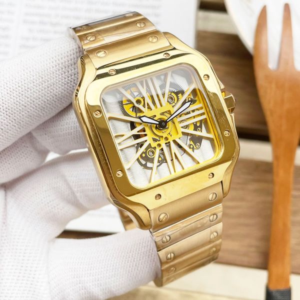 Cartiar Movement полые мужские часы кварцевые часы с сапфиром 39*47,5 мм деловые наручные часы с двойной складной застежкой Montre De Luxe