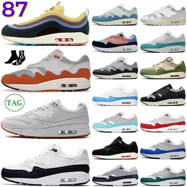 1 87 scarpe da corsa uomo donna Patta Waves 1s 87s White Black Gum Monarch Noise Aqua Treeline Sean Wotherspoon Bred sneakers da donna da uomo scarpe da ginnastica sportive all'aperto