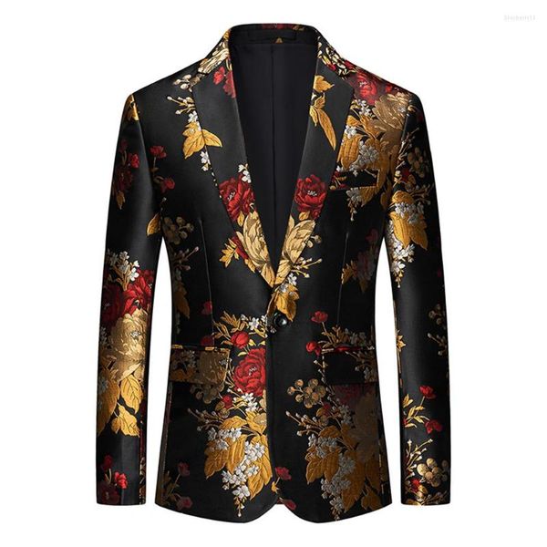 Herrenanzüge Plus Größe 6XL-M Luxus Gold Floral Print Blazer 2023 Männer Jacquard Slim Fit Anzug Jacke Hochzeit Club Party kleid Kleidung