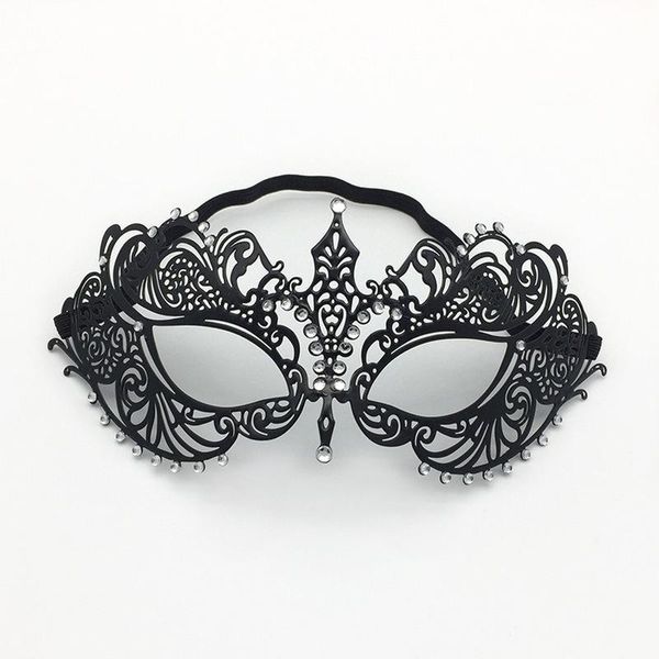 Maschere per feste Maschera in metallo con diamante in ferro Forniture per festival Mascherata Mezza faccia Halloween Argento Nero Colore dorato