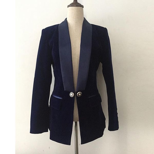 Blazer per abiti da donna QUALITÀ ECCELLENTE 2023 Blazer classico elegante per donna Giacca in velluto con collo a scialle in raso