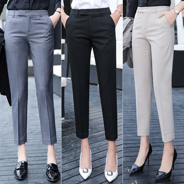 Pantaloni da donna Capris Pantaloni da completo neri grigi Pantaloni da donna a vita alta Pantaloni da ufficio Ladie Ashion Pantaloni da lavoro formali Pantaloni dritti casual eleganti femminili 230310