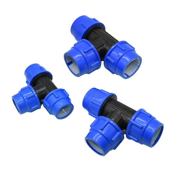 Equipamentos de rega T do tipo T 40mm 50mm 63mm Conector de água DN32 DN40 DN50 PVC PE Tubo de tubo de 3 vias Junta 1pcs