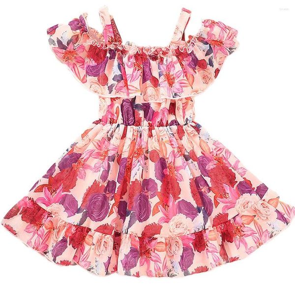Vestidos de menina baby girsl verão chiffon flor de criança mouse de vestido de vestido normal usa roupas infantis para 1 2 3 4 5 6y