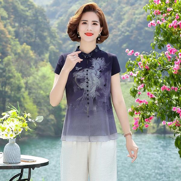 Blouses femininas Retro Mulheres chinesas Chiffon Blusa