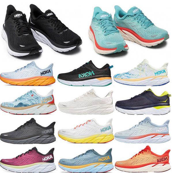 Botas de motocicleta homens homens Hoka One Clifton 8 Running Casual Shoe Blue Fog Fiesta anacapa Low Bondi 7 Branco Black Togetores laranja Trendadores de lazer