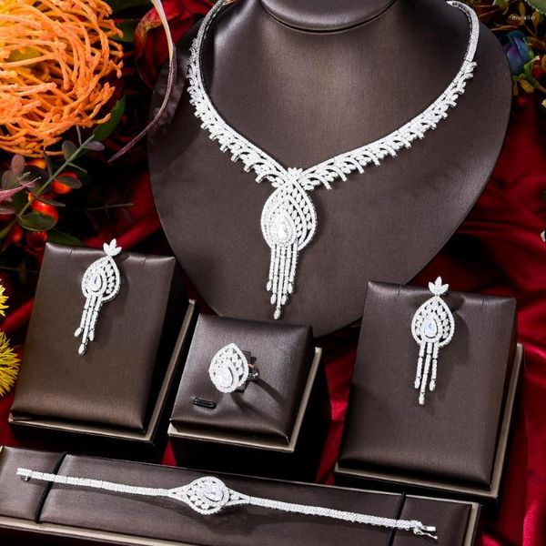 Halskette Ohrringe Set Missvikki Luxus Gougeous Quaste Hochzeit Big Armreif Ring Ohrring Für Frauen Zirkonia Dubai Brautschmuck