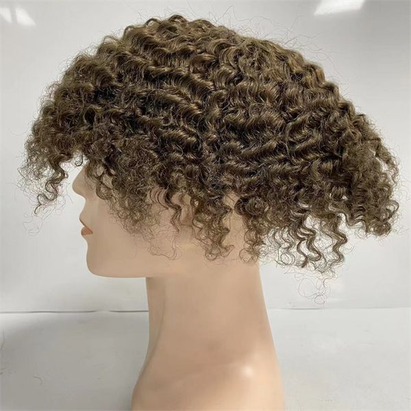 Substituição de cabelo humano virgem brasileira cor marrom claro 17# 12mm onda 8x10 nós Toupee pu para homens