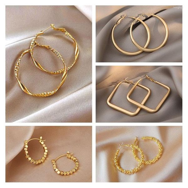 Creolen 2023 Trend Geometrisch Für Frauen Großer Kreis Quadrat Hängender Baumelnder Tropfen Gold Metall Damenschmuck